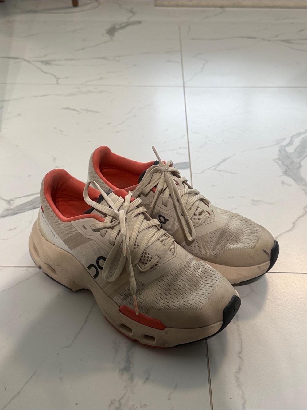 On Running Men's Sneakers in Beige with Coral Lining
